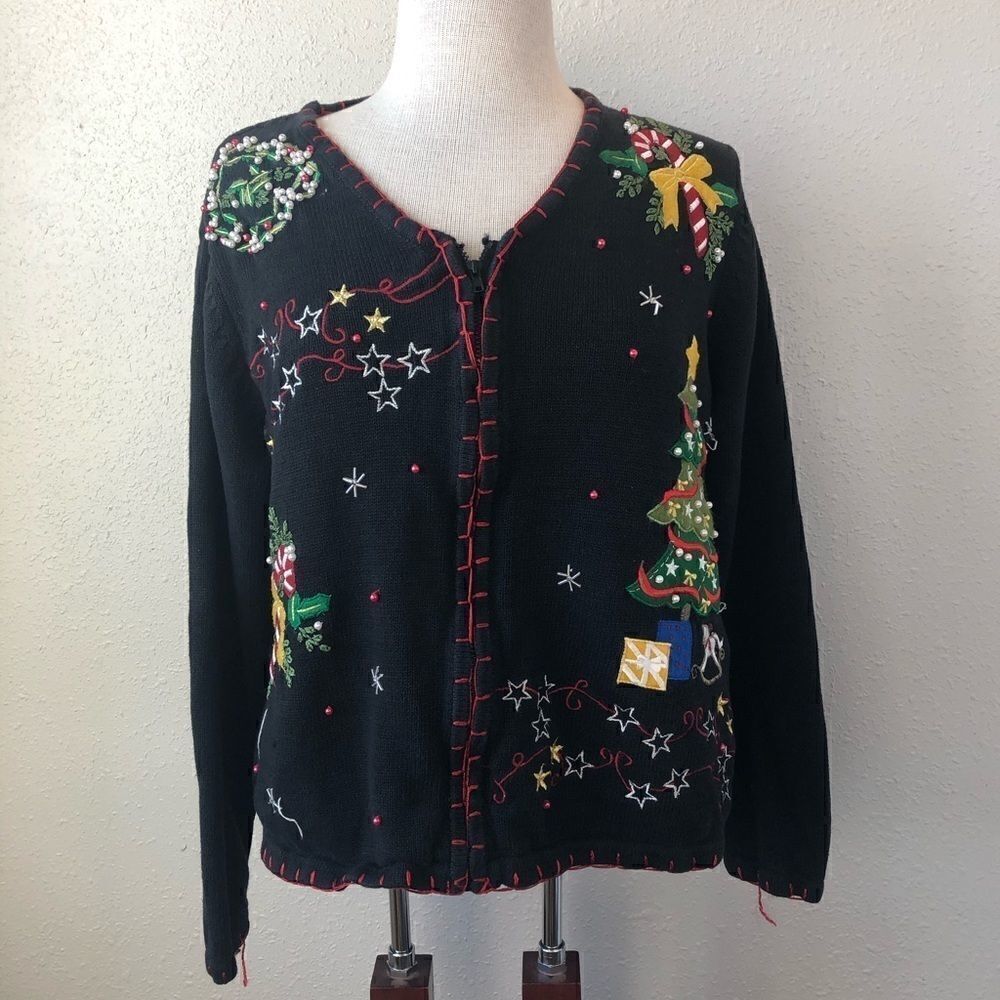Sarah Bentley Full Zip Christmas Sweater Size M
